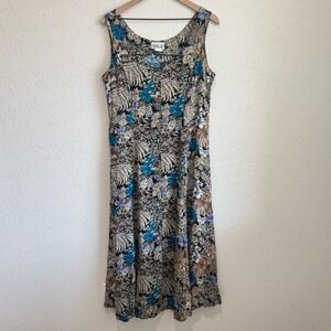 Robbie Bee Vintage 90s Tropical Floral Rayon Button Front Midi Dress‎ Womens 16